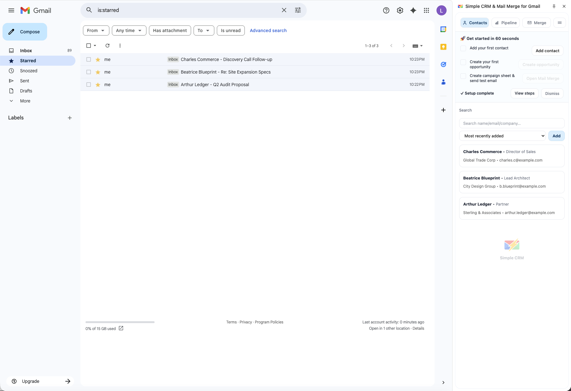 Simple CRM running inside Gmail