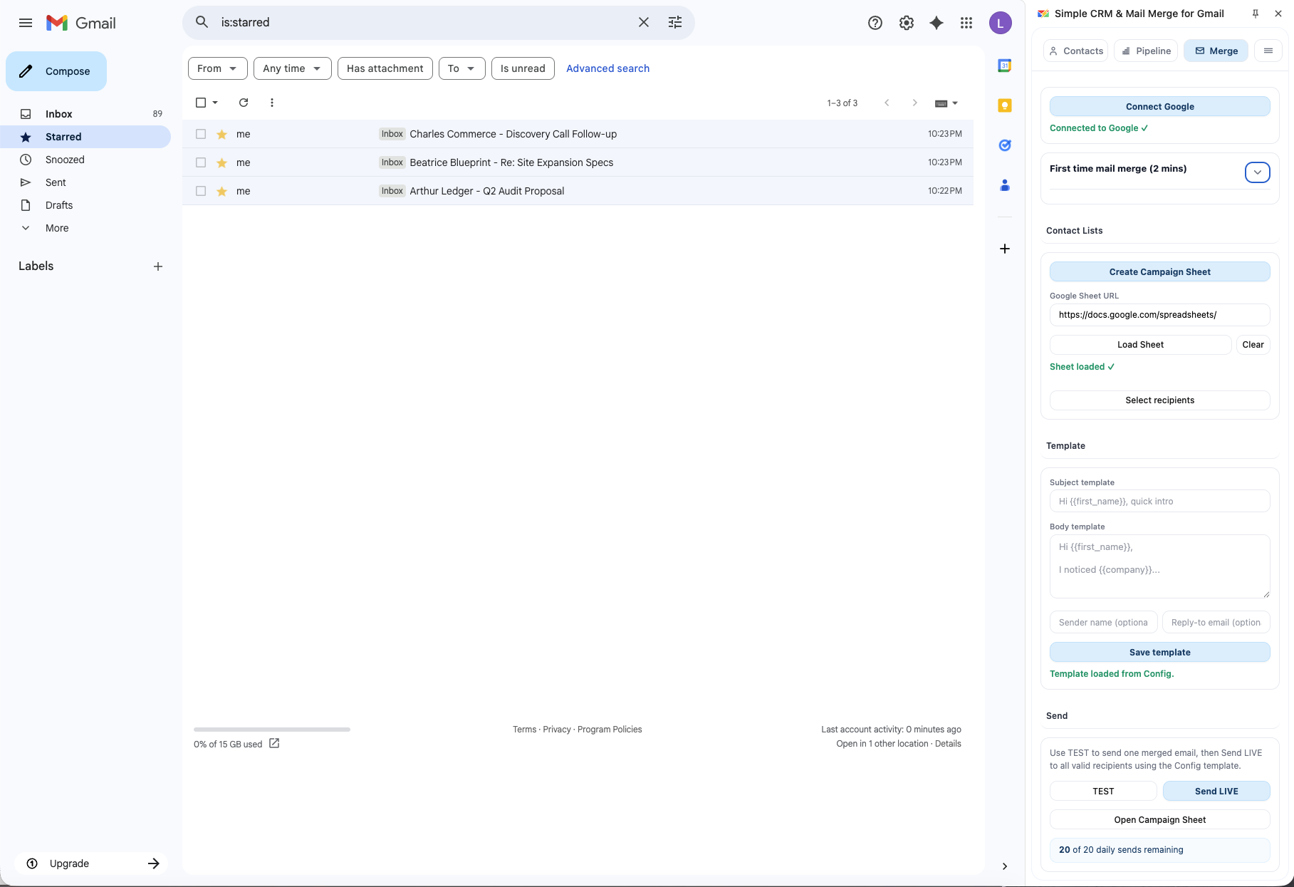 Mail merge interface in Simple CRM