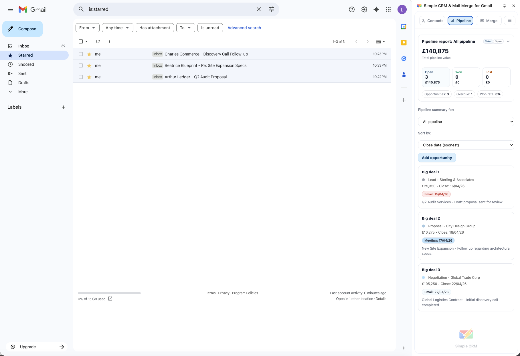 Pipeline view inside Simple CRM